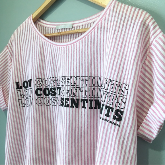 Zara Pink Semi-Sheer Striped Graphic Print Tee - Picture 4 of 7